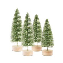 Load image into Gallery viewer, LED Lighted Green Bottle Brush Tree with Wood Base and Gold Accent (Set of 4)
