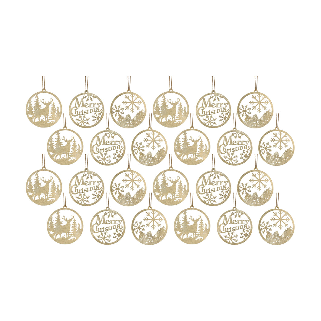 Gold Metal Cut Out Rustic Tree Ornaments (Set of 24)