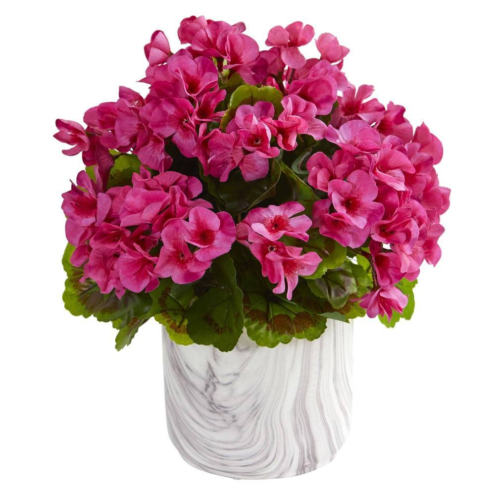 Geranium Artificial Plant in Marble Finished Vase UV Resistant (Indoor/Outdoor)