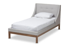 Load image into Gallery viewer, Baxton Studio Louvain Modern and Contemporary Greyish Beige Fabric Upholstered Walnut-Finished Twin Sized Platform Bed
