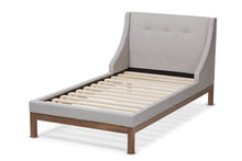 Load image into Gallery viewer, Baxton Studio Louvain Modern and Contemporary Greyish Beige Fabric Upholstered Walnut-Finished Twin Sized Platform Bed
