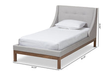 Load image into Gallery viewer, Baxton Studio Louvain Modern and Contemporary Greyish Beige Fabric Upholstered Walnut-Finished Twin Sized Platform Bed
