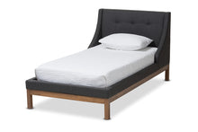Load image into Gallery viewer, Baxton Studio Louvain Modern and Contemporary Dark Grey Fabric Upholstered Walnut-Finished Twin Sized Platform Bed
