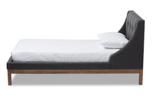 Load image into Gallery viewer, Baxton Studio Louvain Modern and Contemporary Dark Grey Fabric Upholstered Walnut-Finished Twin Sized Platform Bed

