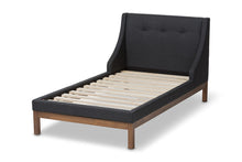 Load image into Gallery viewer, Baxton Studio Louvain Modern and Contemporary Dark Grey Fabric Upholstered Walnut-Finished Twin Sized Platform Bed
