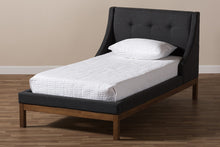 Load image into Gallery viewer, Baxton Studio Louvain Modern and Contemporary Dark Grey Fabric Upholstered Walnut-Finished Twin Sized Platform Bed
