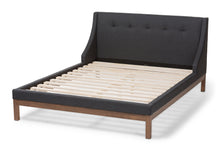 Load image into Gallery viewer, Baxton Studio Louvain Modern and Contemporary Dark Grey Fabric Upholstered Walnut-Finished Queen Sized Platform Bed
