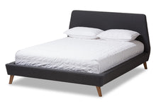 Load image into Gallery viewer, Baxton Studio Sinclaire Modern and Contemporary Dark Grey Fabric Upholstered Walnut-Finished Queen Sized Platform Bed
