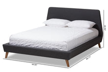 Load image into Gallery viewer, Baxton Studio Sinclaire Modern and Contemporary Dark Grey Fabric Upholstered Walnut-Finished Queen Sized Platform Bed
