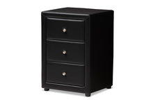 Load image into Gallery viewer, Baxton Studio Tessa Modern and Contemporary Black Faux Leather Upholstered 3-Drawer Nightstand
