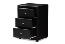 Load image into Gallery viewer, Baxton Studio Tessa Modern and Contemporary Black Faux Leather Upholstered 3-Drawer Nightstand
