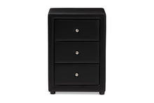 Load image into Gallery viewer, Baxton Studio Tessa Modern and Contemporary Black Faux Leather Upholstered 3-Drawer Nightstand
