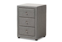 Load image into Gallery viewer, Baxton Studio Tessa Modern and Contemporary Grey Fabric Upholstered 3-Drawer Nightstand
