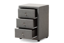 Load image into Gallery viewer, Baxton Studio Tessa Modern and Contemporary Grey Fabric Upholstered 3-Drawer Nightstand
