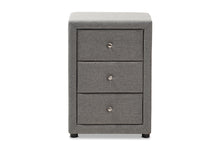 Load image into Gallery viewer, Baxton Studio Tessa Modern and Contemporary Grey Fabric Upholstered 3-Drawer Nightstand
