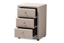 Load image into Gallery viewer, Baxton Studio Tessa Modern and Contemporary Beige Fabric Upholstered 3-Drawer Nightstand
