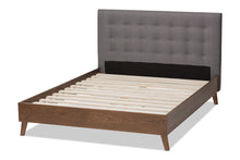 Load image into Gallery viewer, Baxton Studio Alinia Mid-century Retro Modern Grey Fabric Upholstered Walnut Wood King Size Platform Bed

