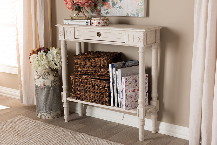 Baxton Studio Ariella Country Cottage Farmhouse Whitewashed 1-Drawer Console Table