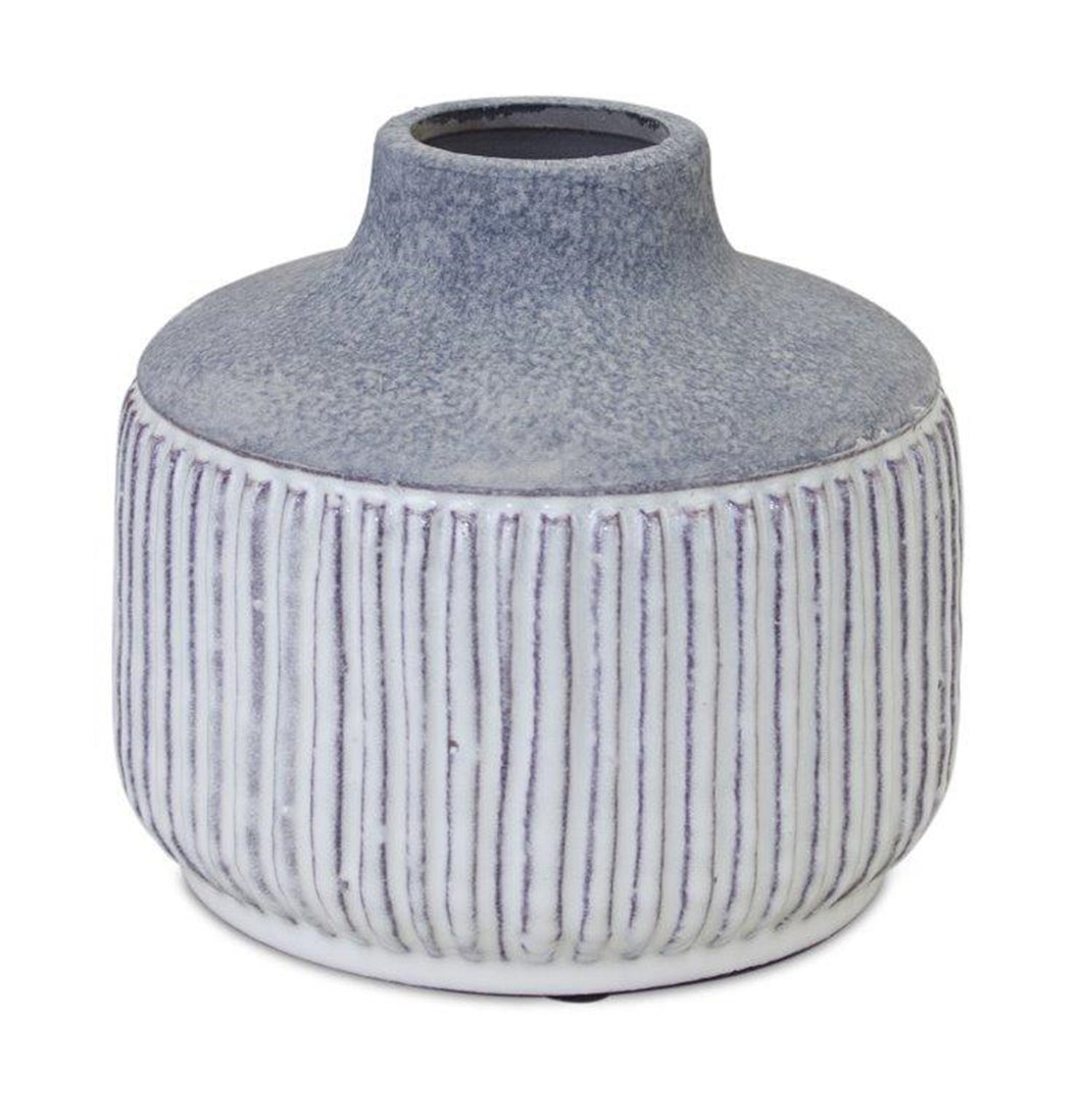 Modern Grey Terra Cotta Vase with Glazed Accent 6