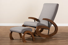 Load image into Gallery viewer, Baxton Studio Kaira Modern and Contemporary 2-Piece Gray Fabric Upholstered and Walnut-Finished Wood Rocking Chair and Ottoman Set
