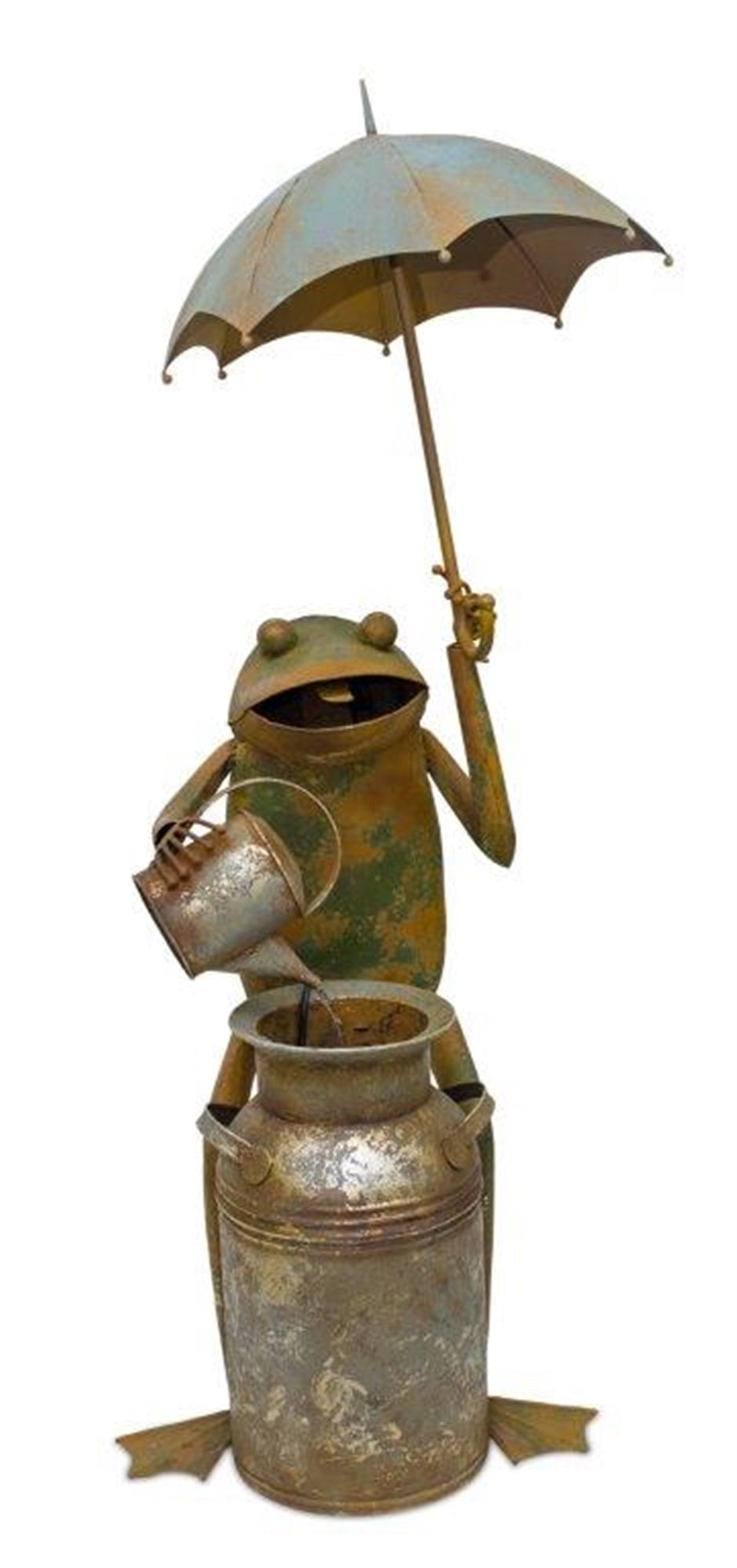 Rustic Copper Metal Frog with Umbrella Fountain 53.75