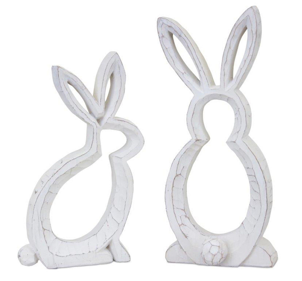 Carved Stone Bunny Outline DŽcor (Set of 2)