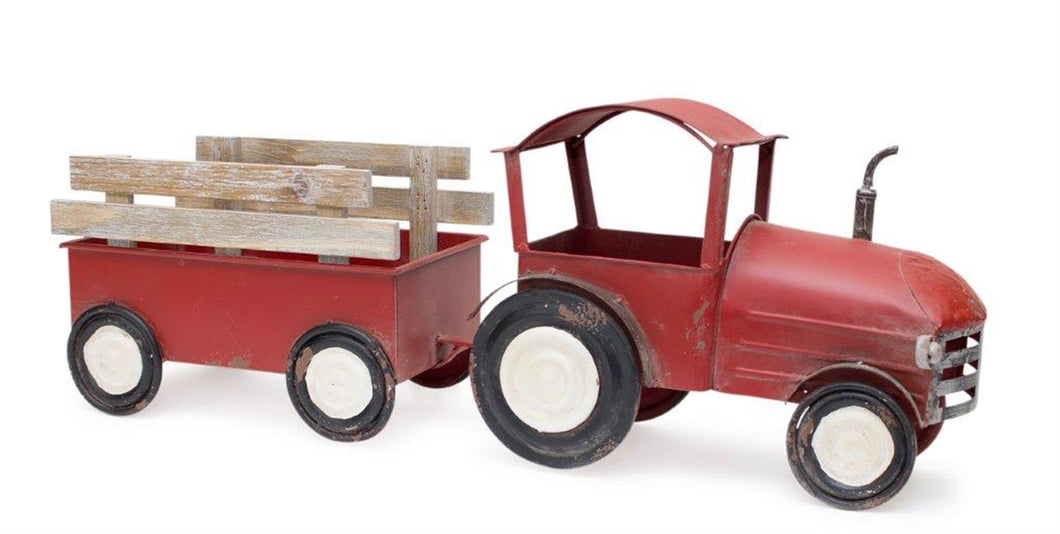Iron Metal Tractor with Wagon DŽcor with Wood Accents 27.5