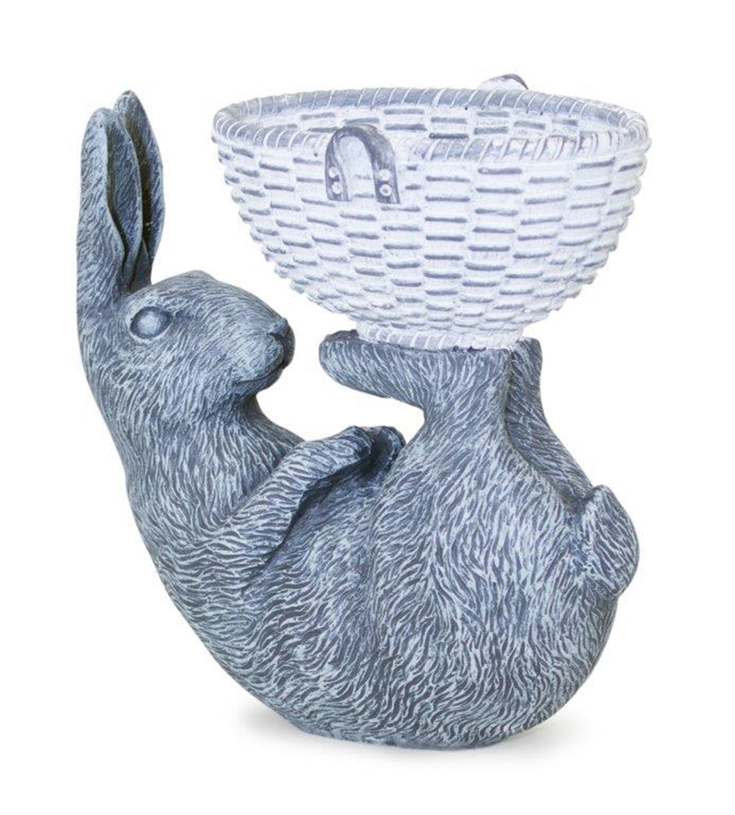 Laying Rabbit Figurine with Basket Accent 10.5