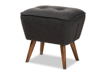 Load image into Gallery viewer, Baxton Studio Petronelle Mid-Century Modern Dark Grey Fabric Upholstered Walnut Brown Finished Wood Ottoman
