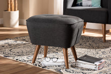 Load image into Gallery viewer, Baxton Studio Petronelle Mid-Century Modern Dark Grey Fabric Upholstered Walnut Brown Finished Wood Ottoman
