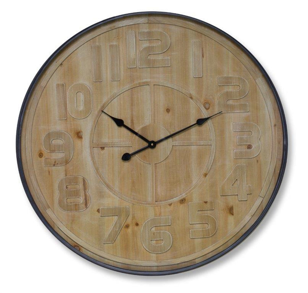Natural Wooden Wall Clock with Metal Frame 31.5
