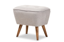 Load image into Gallery viewer, Baxton Studio Petronelle Mid-Century Modern Greyish Beige Fabric Upholstered Walnut Brown Finished Wood Ottoman
