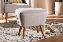 Load image into Gallery viewer, Baxton Studio Petronelle Mid-Century Modern Greyish Beige Fabric Upholstered Walnut Brown Finished Wood Ottoman
