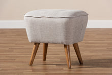 Load image into Gallery viewer, Baxton Studio Petronelle Mid-Century Modern Greyish Beige Fabric Upholstered Walnut Brown Finished Wood Ottoman
