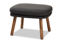 Load image into Gallery viewer, Baxton Studio Lovise Mid-Century Modern Dark Grey Fabric Upholstered Walnut Brown Finished Wood Ottoman
