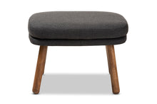 Load image into Gallery viewer, Baxton Studio Lovise Mid-Century Modern Dark Grey Fabric Upholstered Walnut Brown Finished Wood Ottoman
