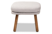 Load image into Gallery viewer, Baxton Studio Lovise Mid-Century Modern Greyish Beige Fabric Upholstered Walnut Brown Finished Wood Ottoman
