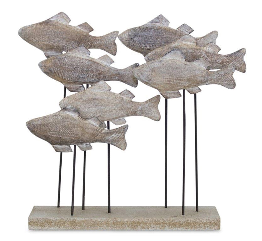 Wooden Fish School Sculpture 9.75