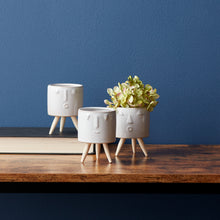 Load image into Gallery viewer, Porcelain Face Planter with Wooden Legs (Set of 3)
