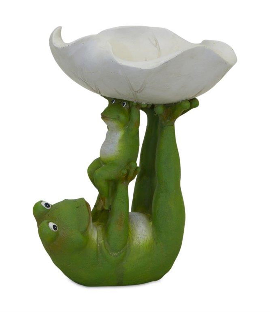 Garden Frogs with Leaf Bowl Statue 8