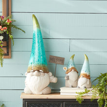 Load image into Gallery viewer, Terra Cotta Garden Gnome Statue with Welcome Sign 24&quot;H
