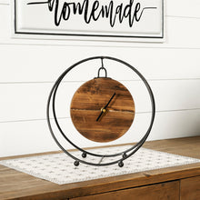Load image into Gallery viewer, Natural Wooden Hanging Clock in Round Metal Stand 11.5&quot;D
