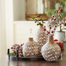 Load image into Gallery viewer, Leaf Print Vase with Wood Design (Set of 3)

