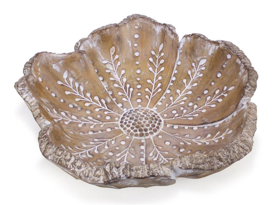Carved Wood Design Flower Bowl 12.75