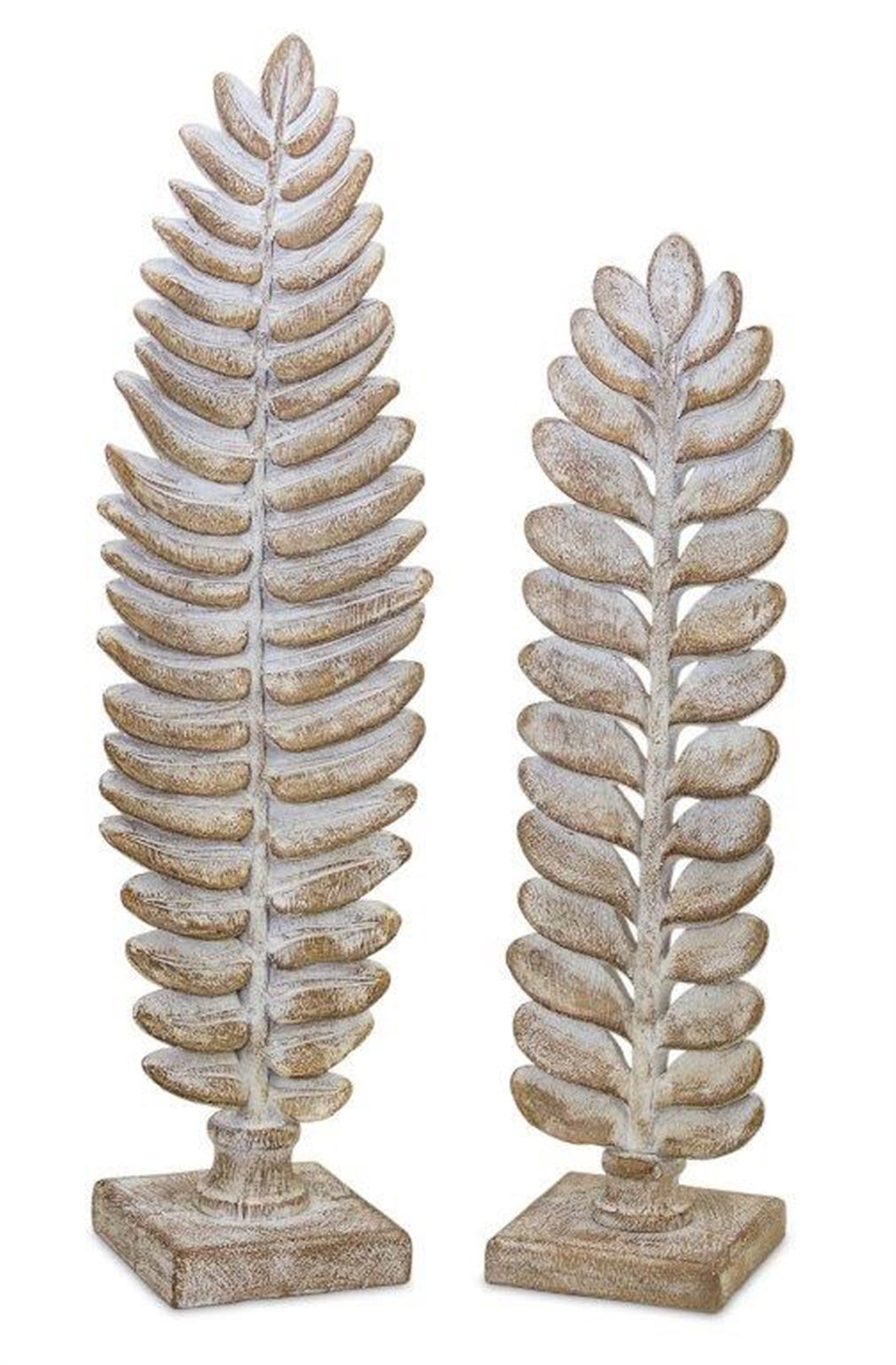 White Washed Wood Design Standing Leaf DŽcor (Set of 2)