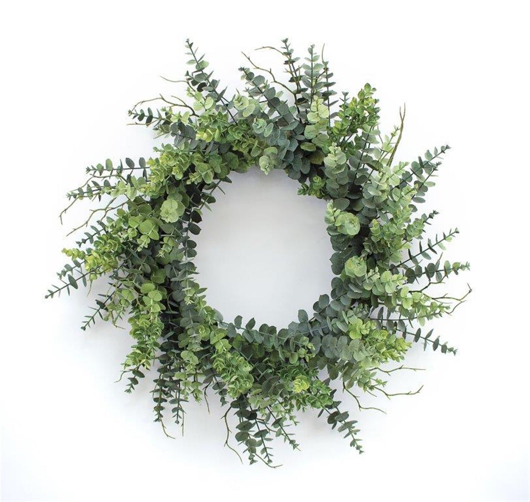 Mixed Eucalyptus Leaf Foliage Wreath with Twig Accents 29