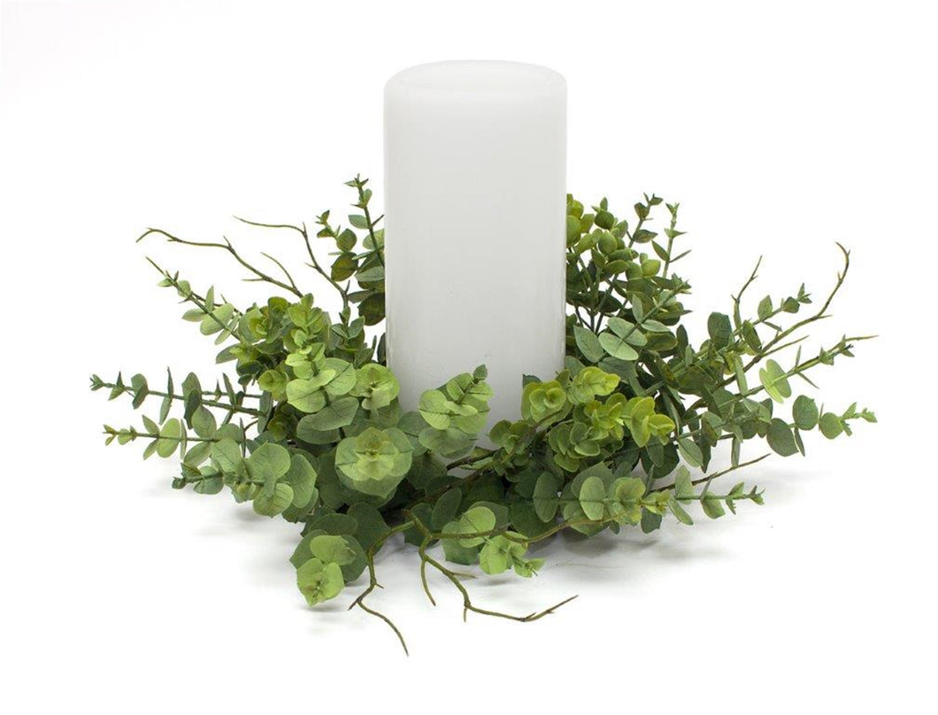 Mixed Eucalyptus Leaf Candle Ring with Twig Accents 29