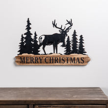 Load image into Gallery viewer, Wood Merry Christmas Sign with Cut Metal Forest Accent (Set of 2)
