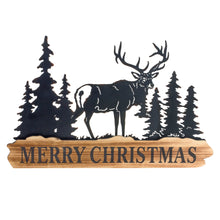 Load image into Gallery viewer, Wood Merry Christmas Sign with Cut Metal Forest Accent (Set of 2)
