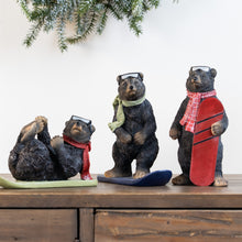 Load image into Gallery viewer, Black Bear Figurine with Snow Board Accent (Set of 3)
